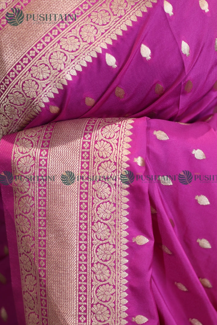 Rani Pink Mashru Silk Booti Work Banarasi Saree