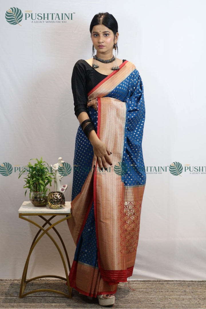Royal Blue Banarasi Crepe Georgette Zari Booti Saree