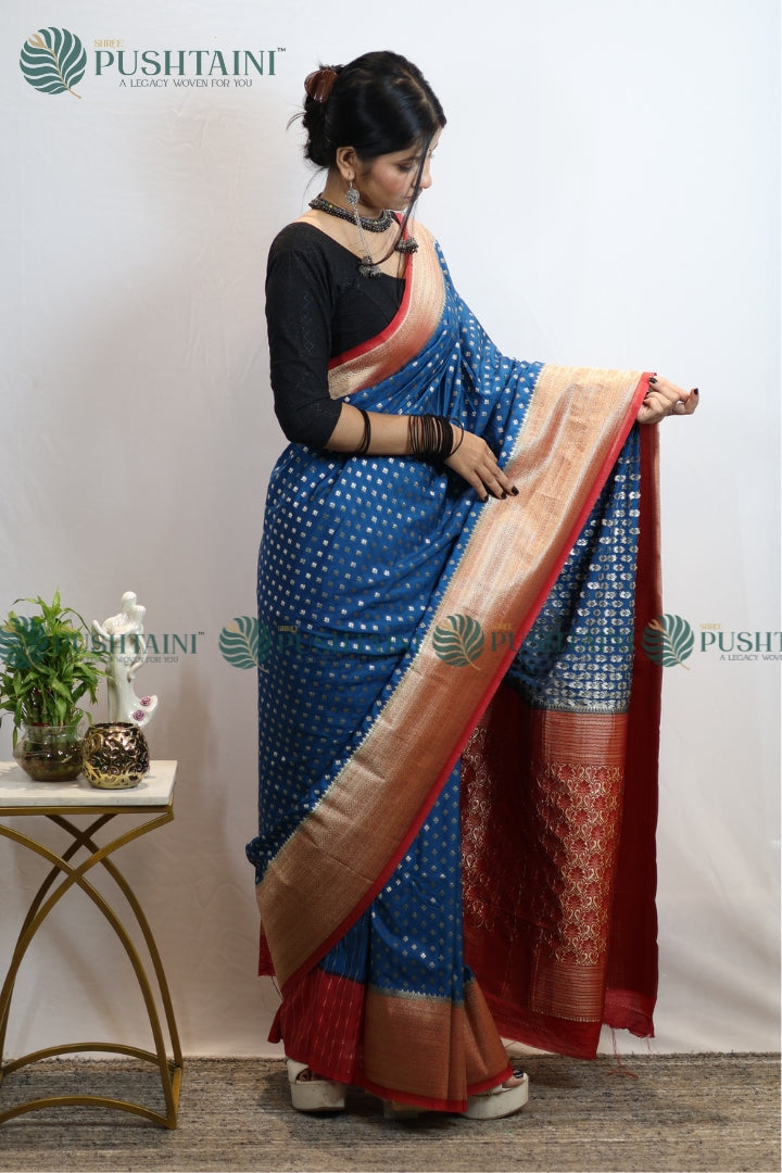 Royal Blue Banarasi Crepe Georgette Zari Booti Saree