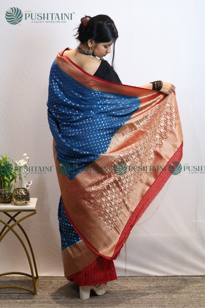 Royal Blue Banarasi Crepe Georgette Zari Booti Saree