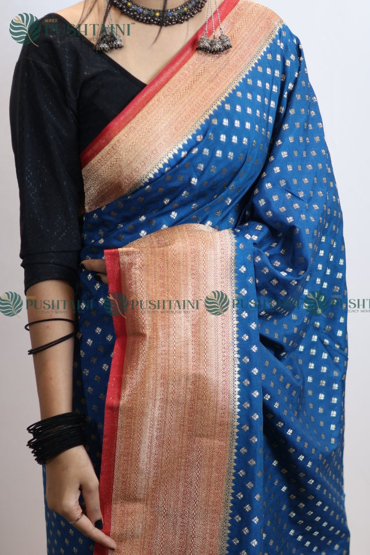 Royal Blue Banarasi Crepe Georgette Zari Booti Saree