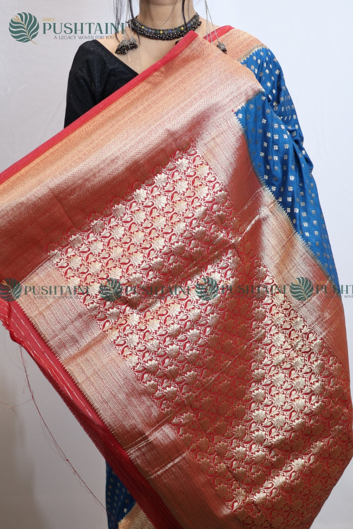 Royal Blue Banarasi Crepe Georgette Zari Booti Saree