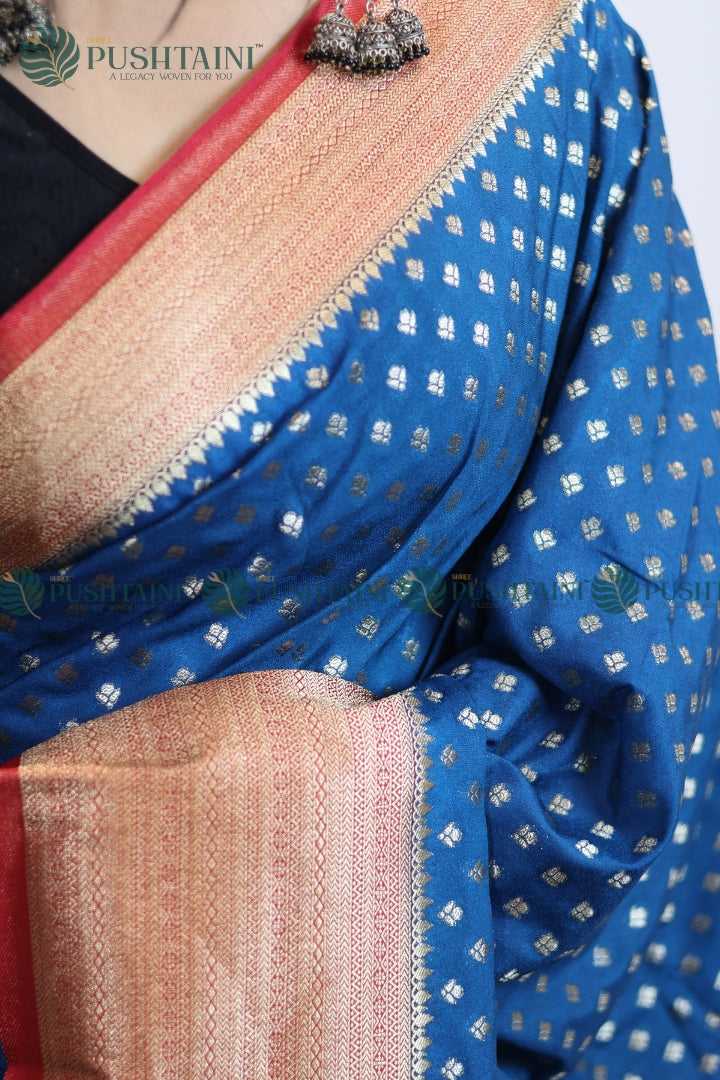 Royal Blue Banarasi Crepe Georgette Zari Booti Saree