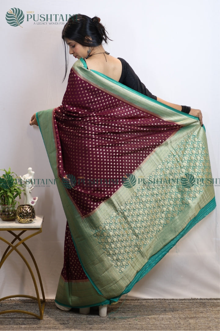 Purple Colour Banarasi Crepe Georgette Zari Booti Saree