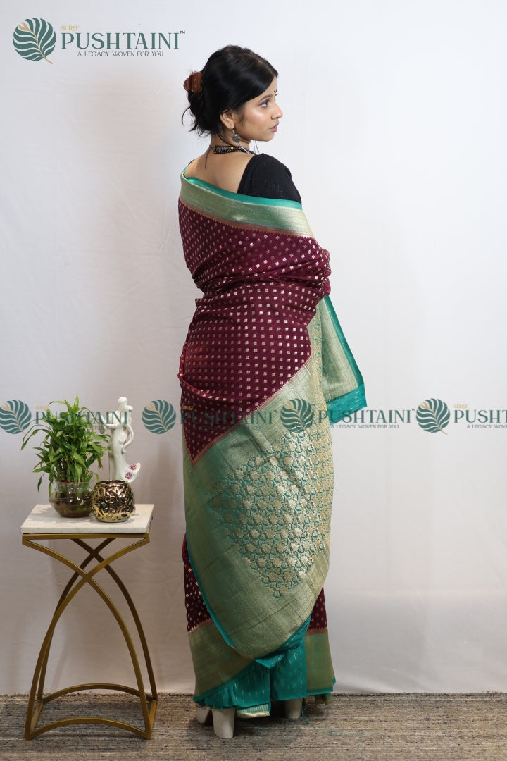 Purple Colour Banarasi Crepe Georgette Zari Booti Saree