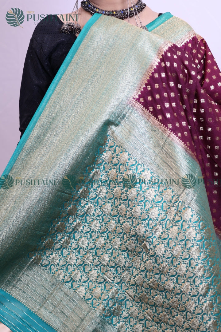 Purple Colour Banarasi Crepe Georgette Zari Booti Saree