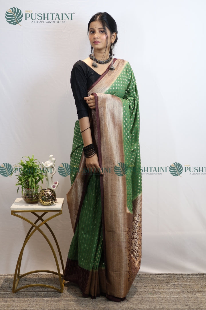 Mint Green Colour Banarasi Crepe Georgette Zari Booti Saree
