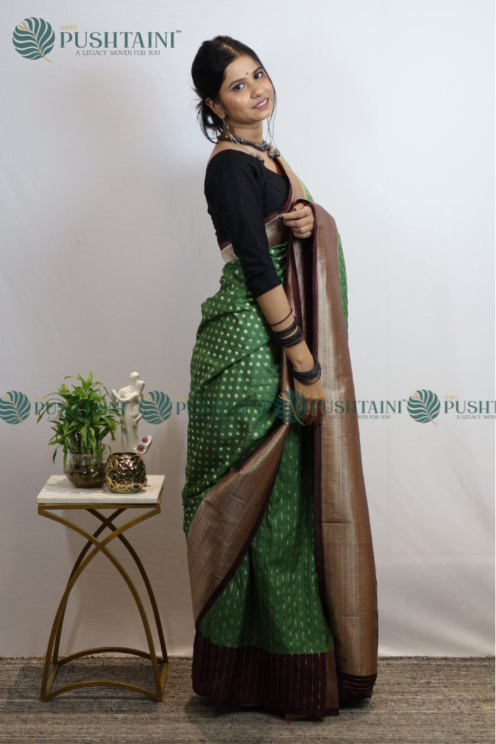 Mint Green Colour Banarasi Crepe Georgette Zari Booti Saree
