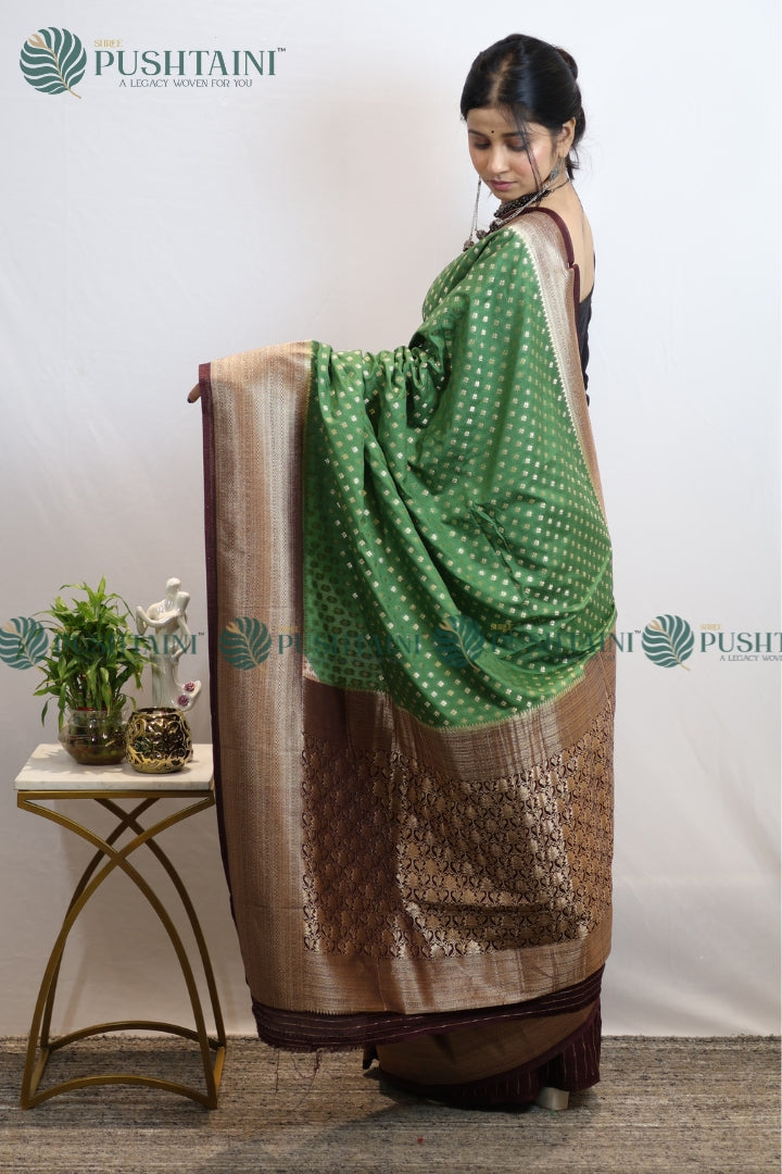 Mint Green Colour Banarasi Crepe Georgette Zari Booti Saree