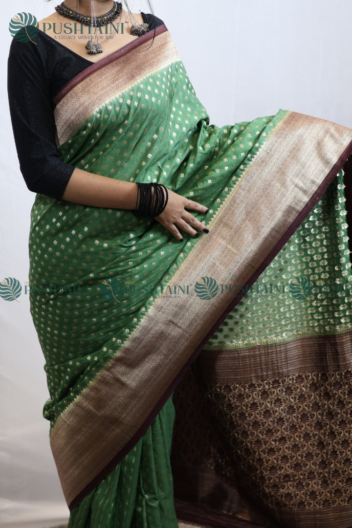 Mint Green Colour Banarasi Crepe Georgette Zari Booti Saree