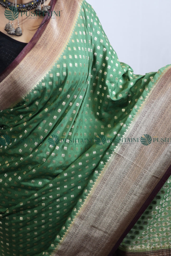 Mint Green Colour Banarasi Crepe Georgette Zari Booti Saree