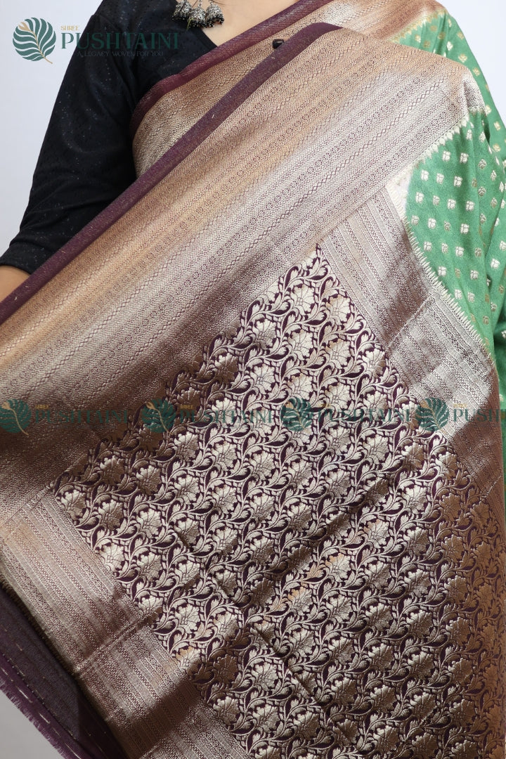Mint Green Colour Banarasi Crepe Georgette Zari Booti Saree