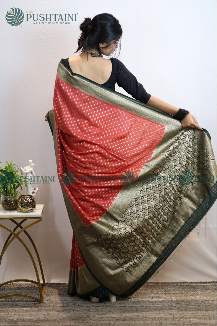 Peach Colour Banarasi Crepe Georgette Zari Booti Saree