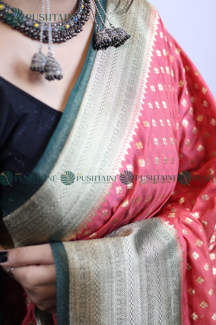 Peach Colour Banarasi Crepe Georgette Zari Booti Saree