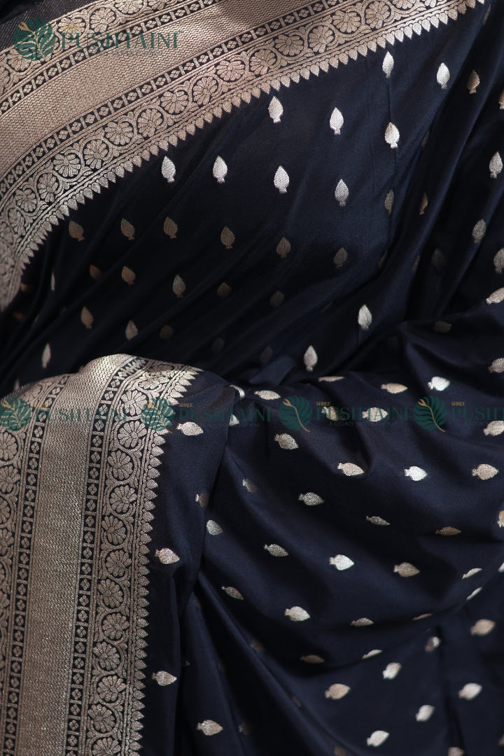Black Mashru Silk Booti Work Banarasi Saree