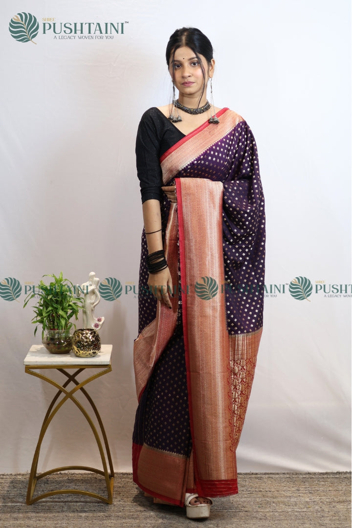 Vibrant Purple Colour Banarasi Crepe Georgette Zari Booti Saree