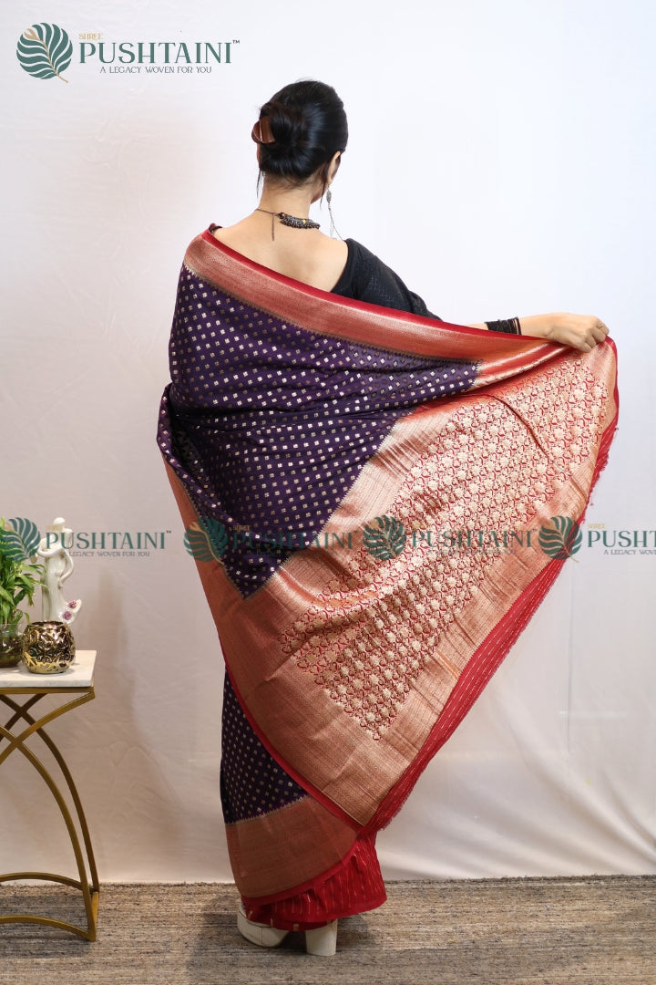 Vibrant Purple Colour Banarasi Crepe Georgette Zari Booti Saree