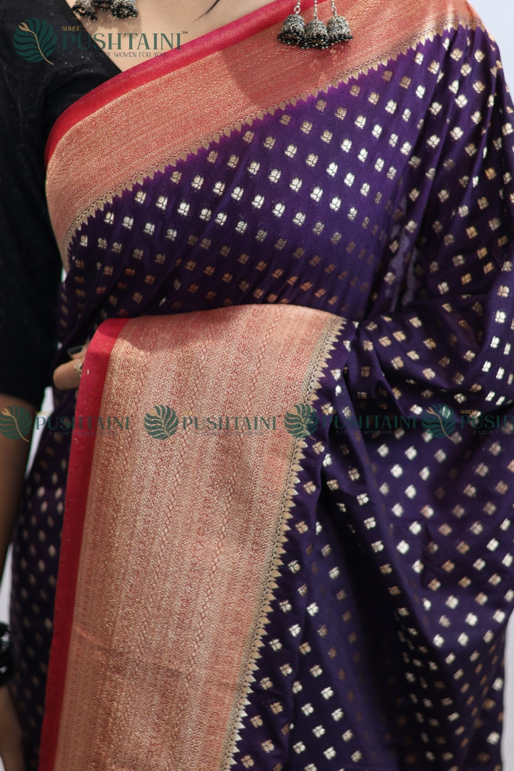 Vibrant Purple Colour Banarasi Crepe Georgette Zari Booti Saree