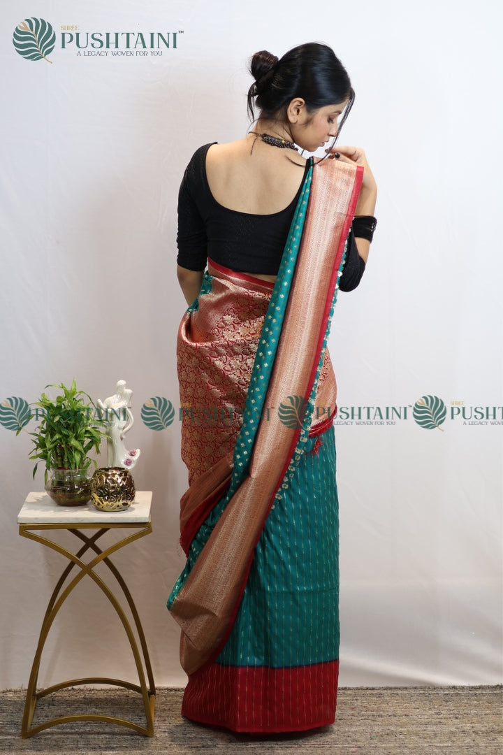 Sea Green Colour Banarasi Crepe Georgette Zari Booti Saree