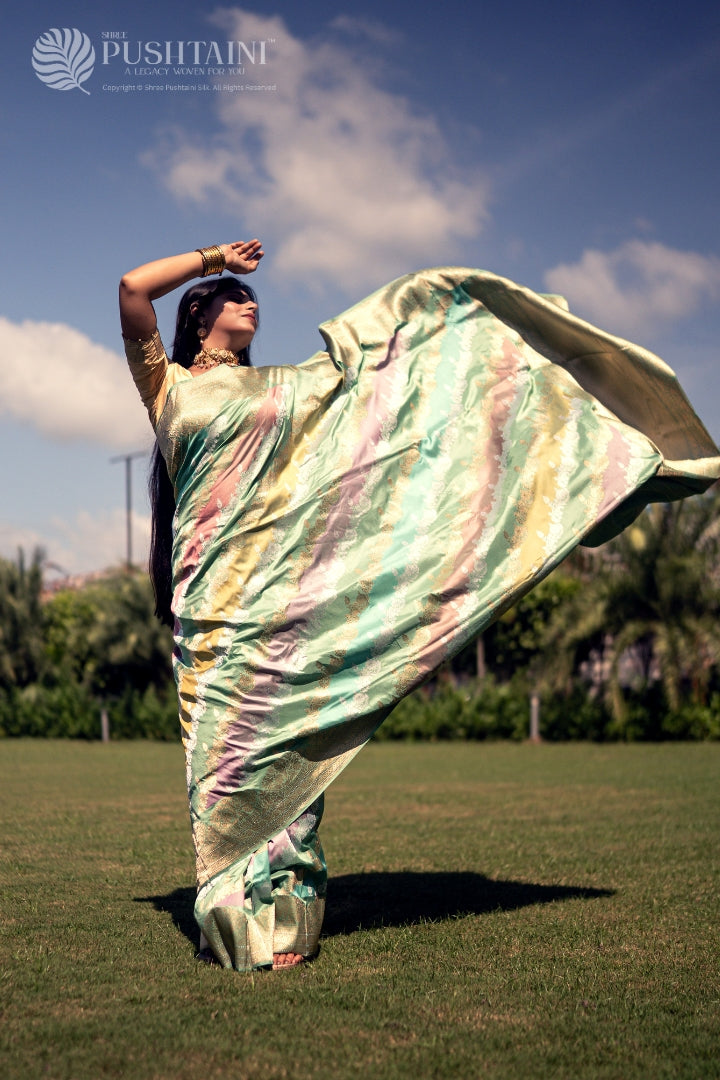 Mint Green Colour Rangkat Pure Katan Silk Saree