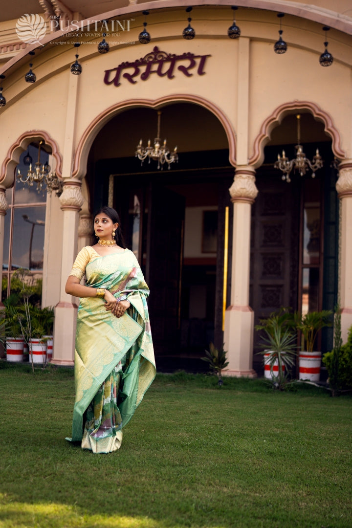 Mint Green Colour Rangkat Pure Katan Silk Saree