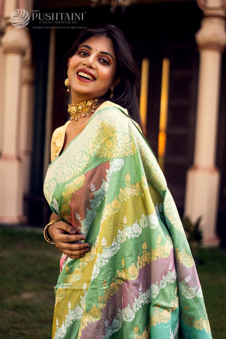 Mint Green Colour Rangkat Pure Katan Silk Saree