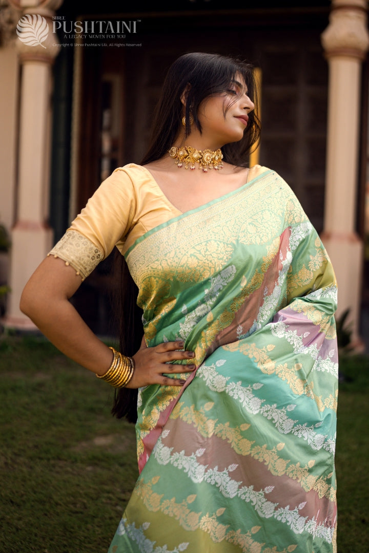 Mint Green Colour Rangkat Pure Katan Silk Saree