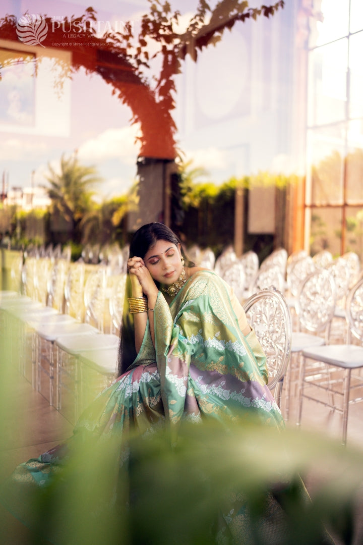 Mint Green Colour Rangkat Pure Katan Silk Saree