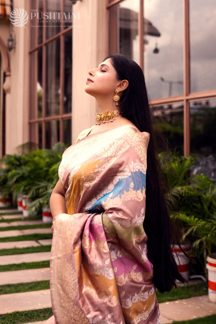 Elegant Multi Colour Rangkat Pure Katan Silk Saree