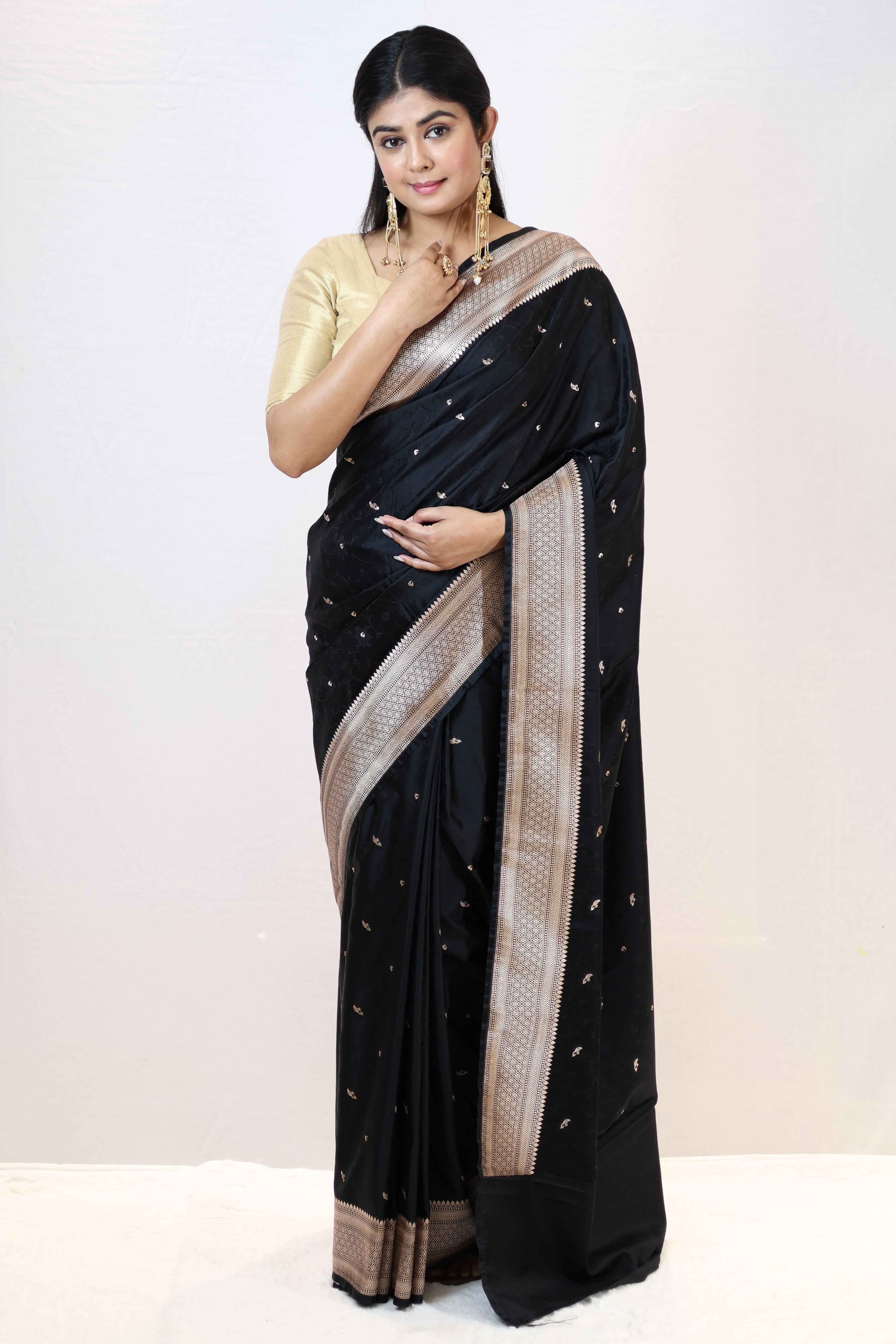Premium Black Mashru Katan Soft Saree