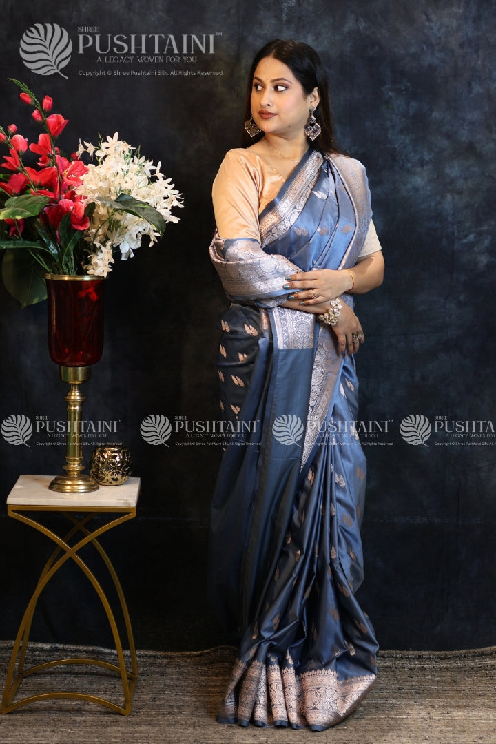 Grey Banarasi Mashru Silk Saree