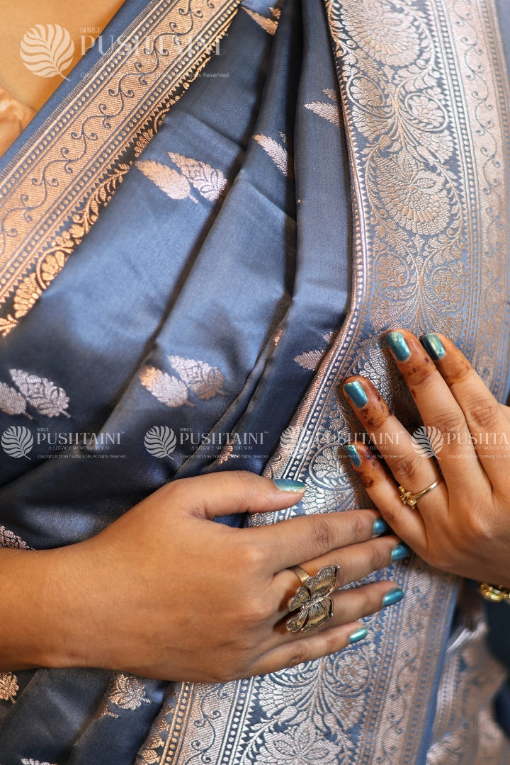 Grey Banarasi Mashru Silk Saree
