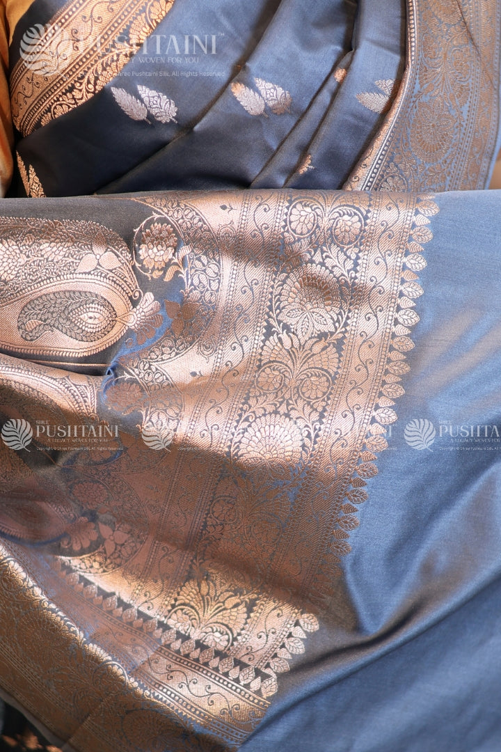 Grey Banarasi Mashru Silk Saree