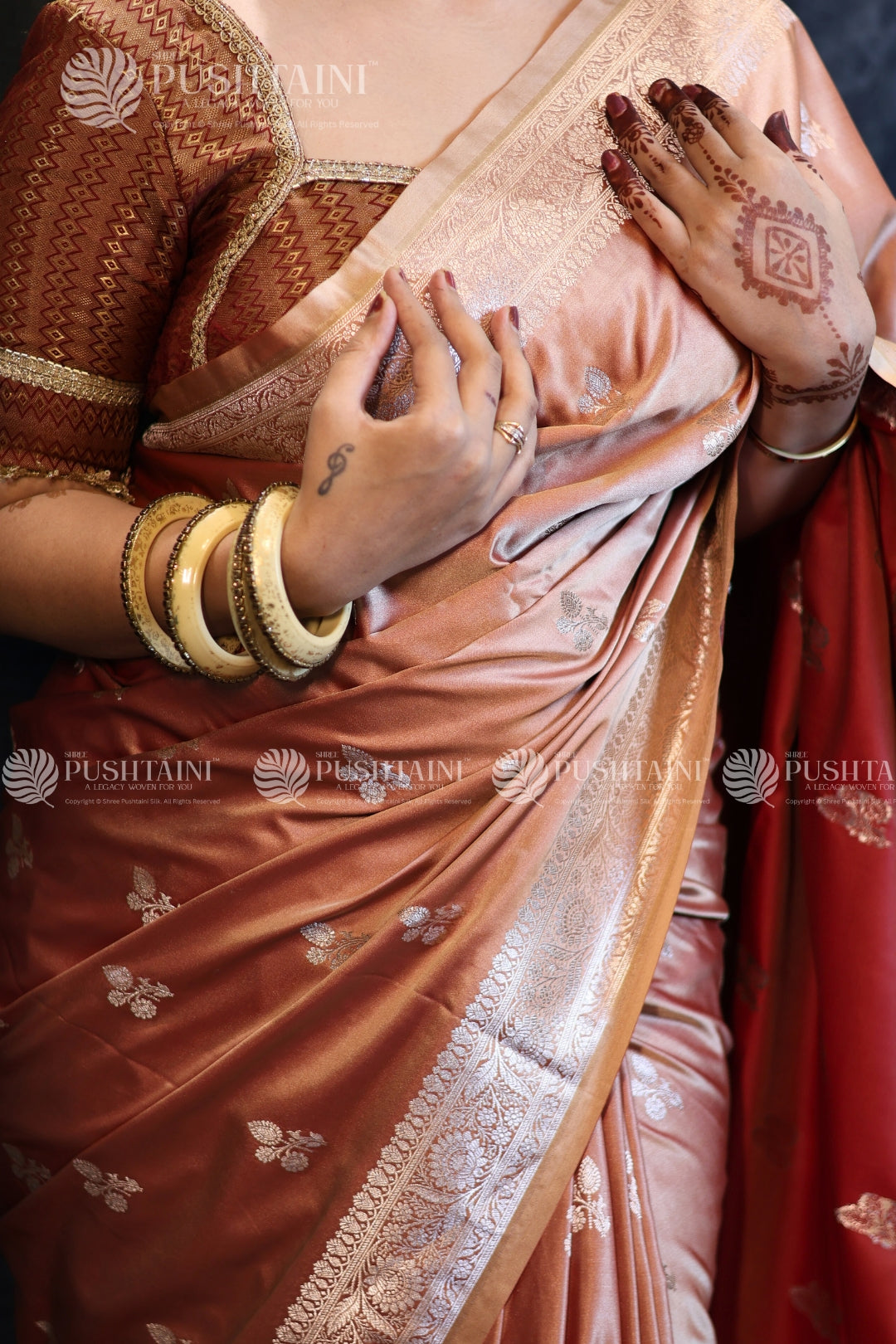 Peach Banarasi Mashru Silk Saree