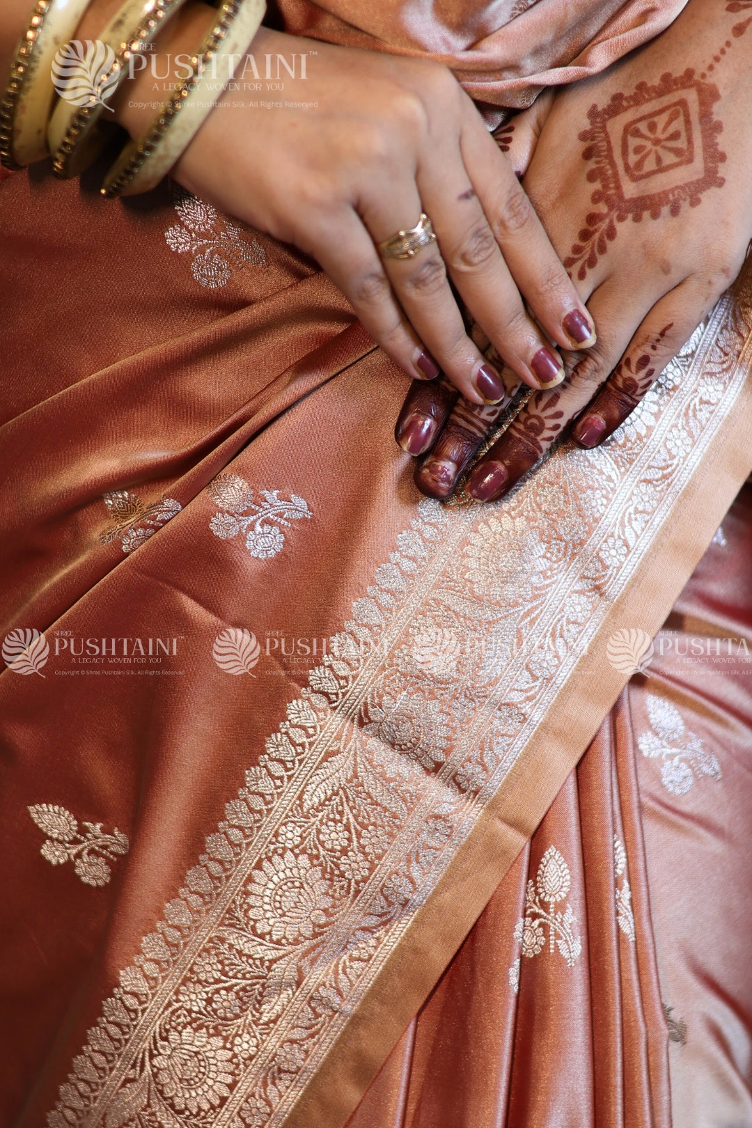 Peach Banarasi Mashru Silk Saree