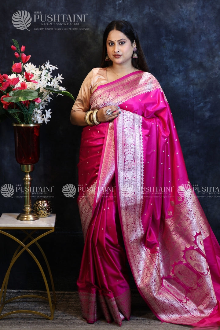 Rani Pink Banarasi Mashru Silk Saree