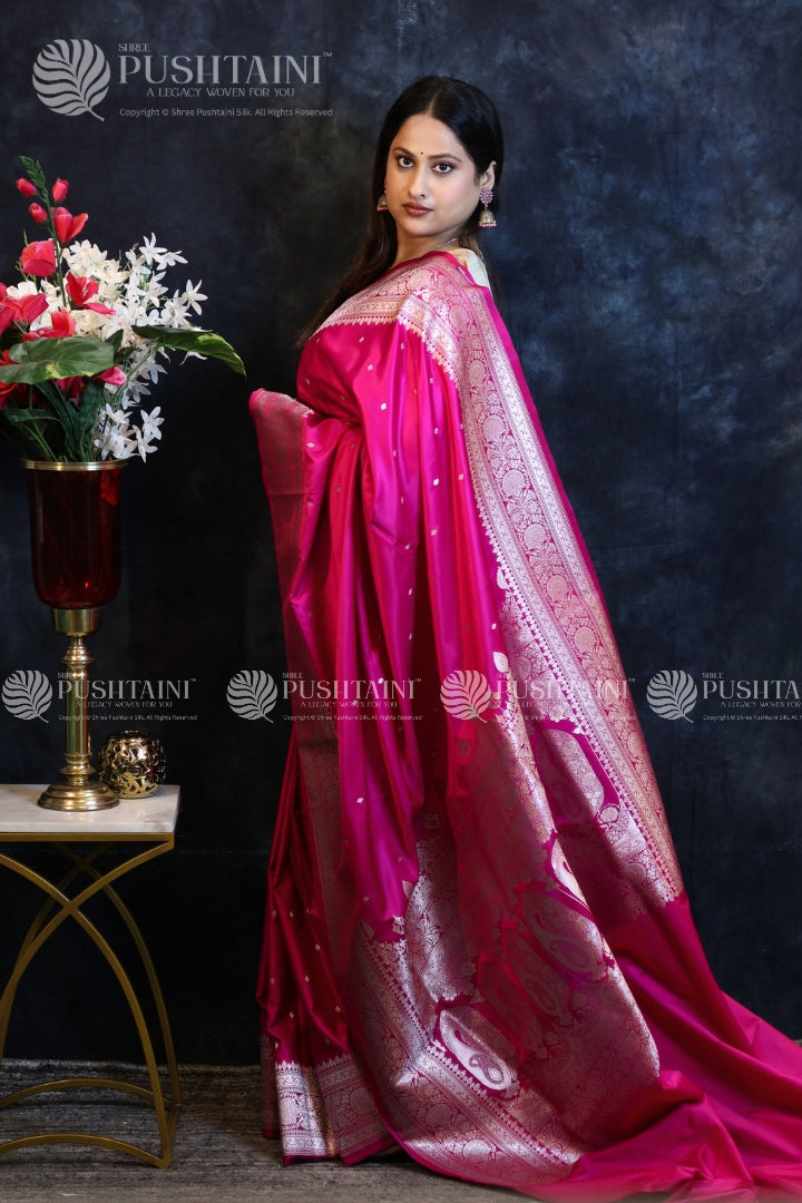Rani Pink Banarasi Mashru Silk Saree