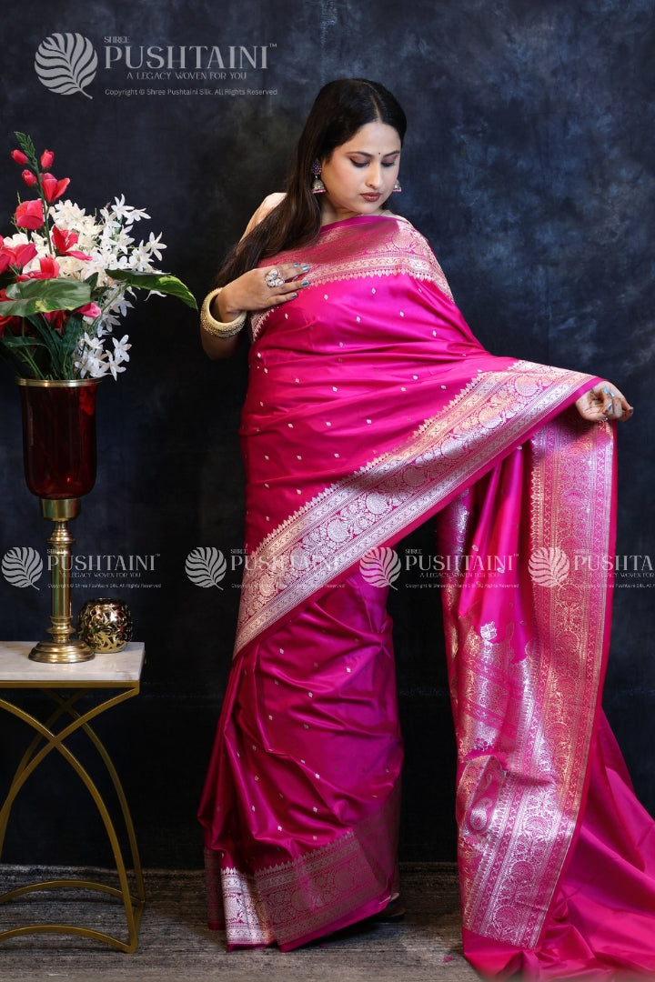 Rani Pink Banarasi Mashru Silk Saree