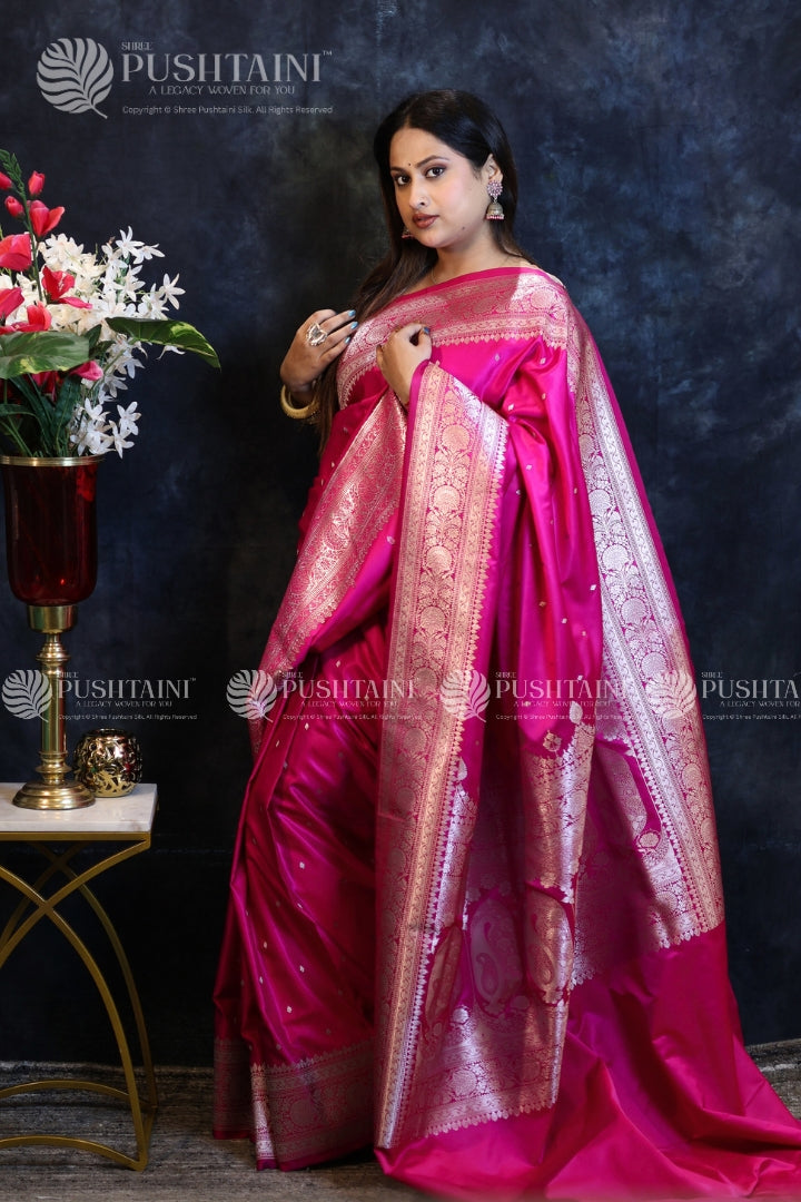 Rani Pink Banarasi Mashru Silk Saree