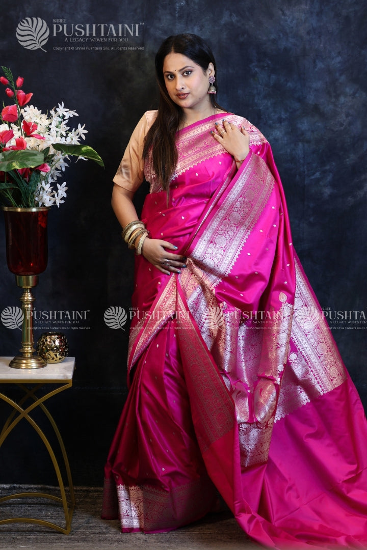 Rani Pink Banarasi Mashru Silk Saree