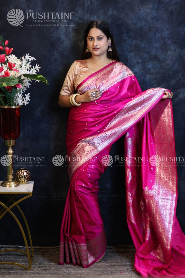 Rani Pink Banarasi Mashru Silk Saree