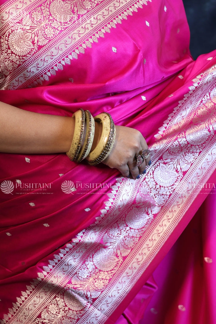 Rani Pink Banarasi Mashru Silk Saree