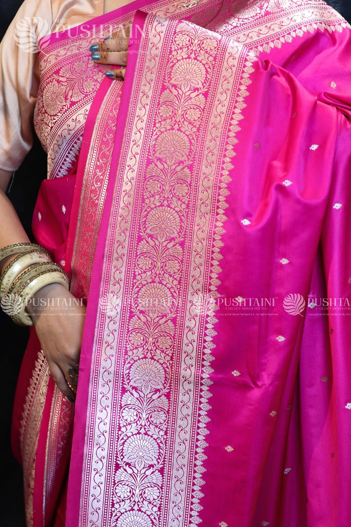 Rani Pink Banarasi Mashru Silk Saree