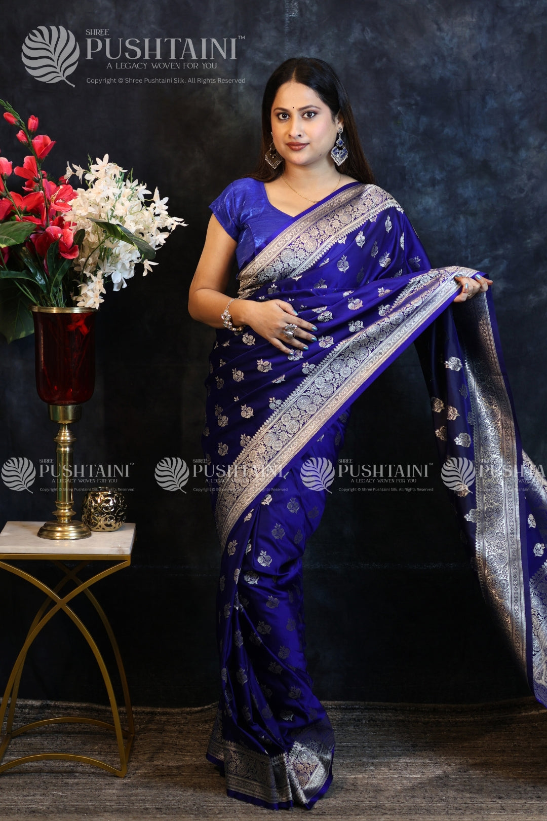 Royal Blue Banarasi Mashru Silk Saree