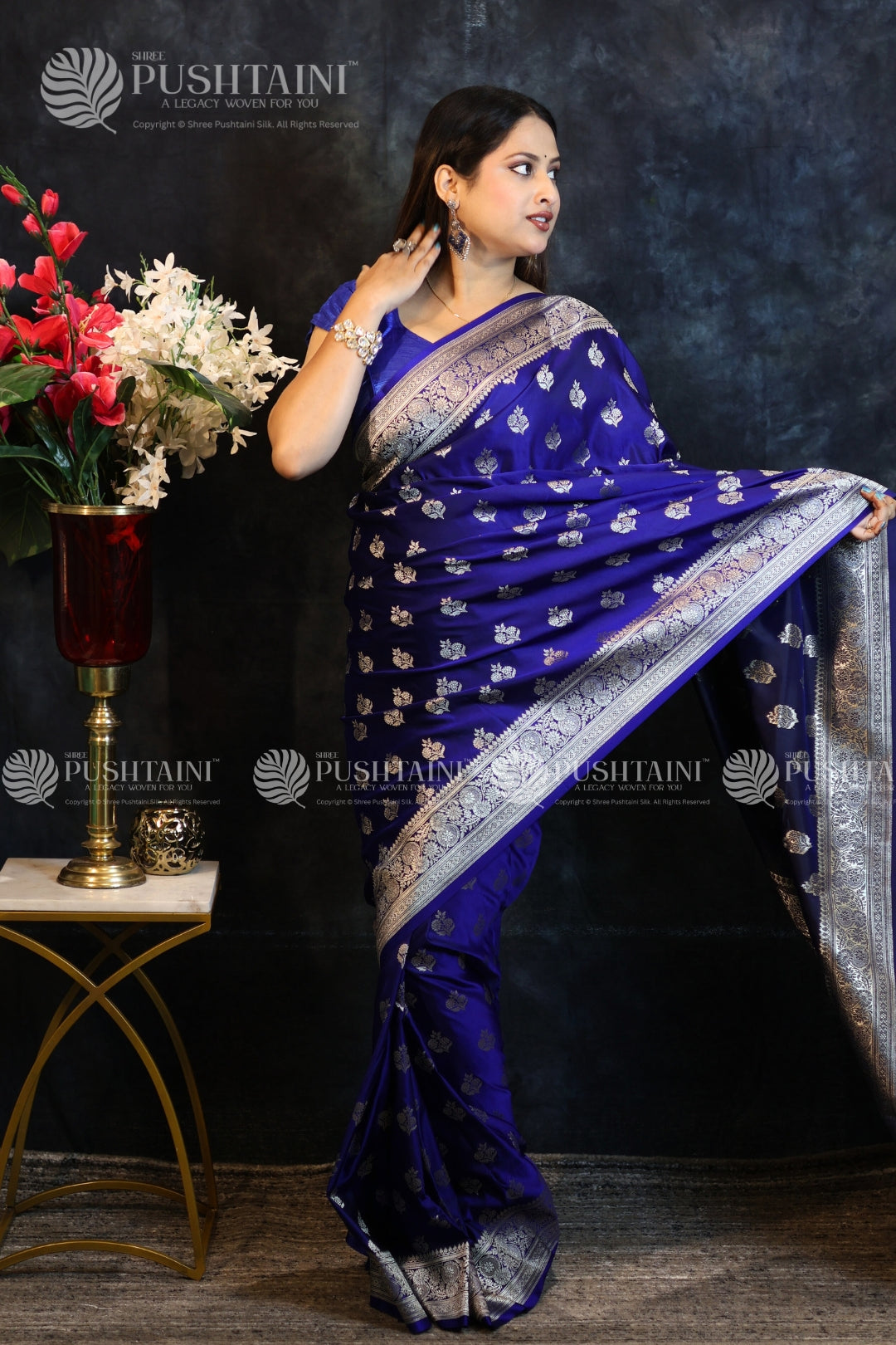 Royal Blue Banarasi Mashru Silk Saree
