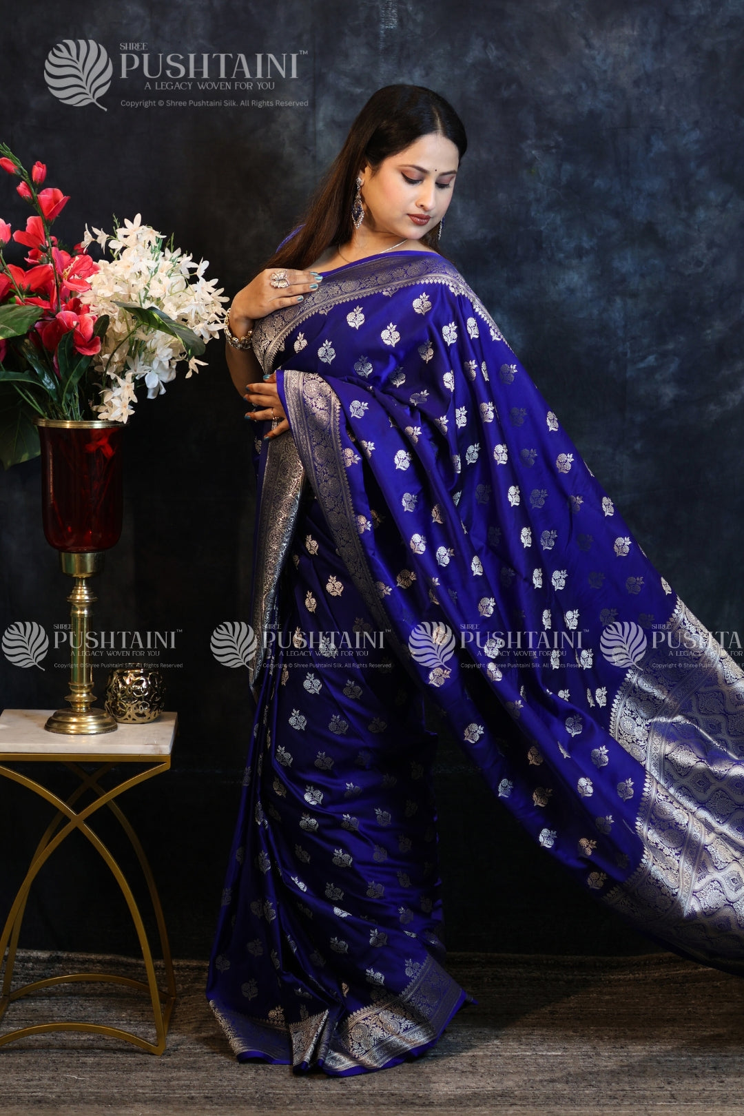 Royal Blue Banarasi Mashru Silk Saree