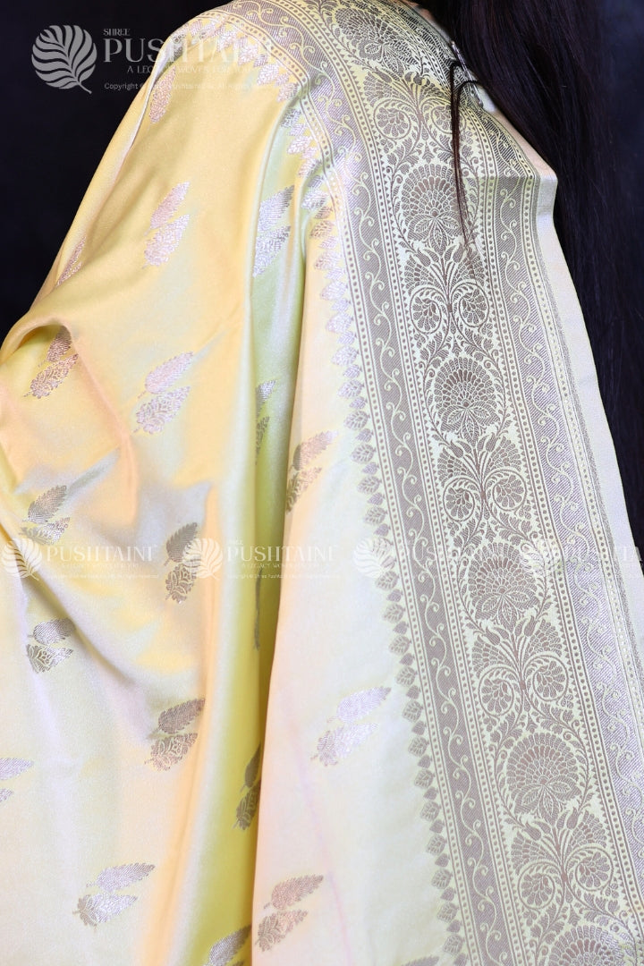 Yellow Banarasi Mashru Silk Saree