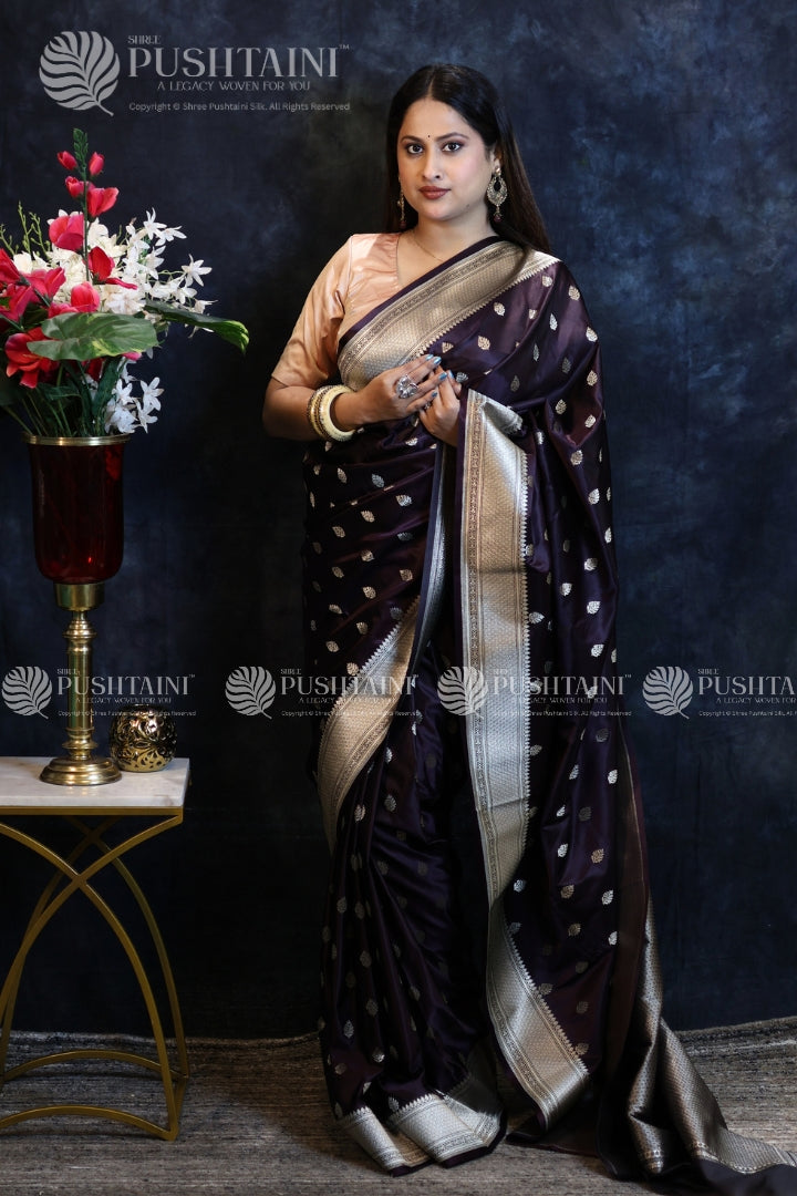 Brown Banarasi Mashru Silk Saree