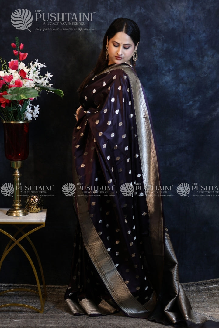 Brown Banarasi Mashru Silk Saree