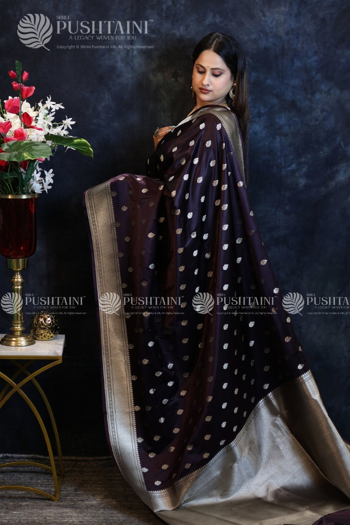 Brown Banarasi Mashru Silk Saree
